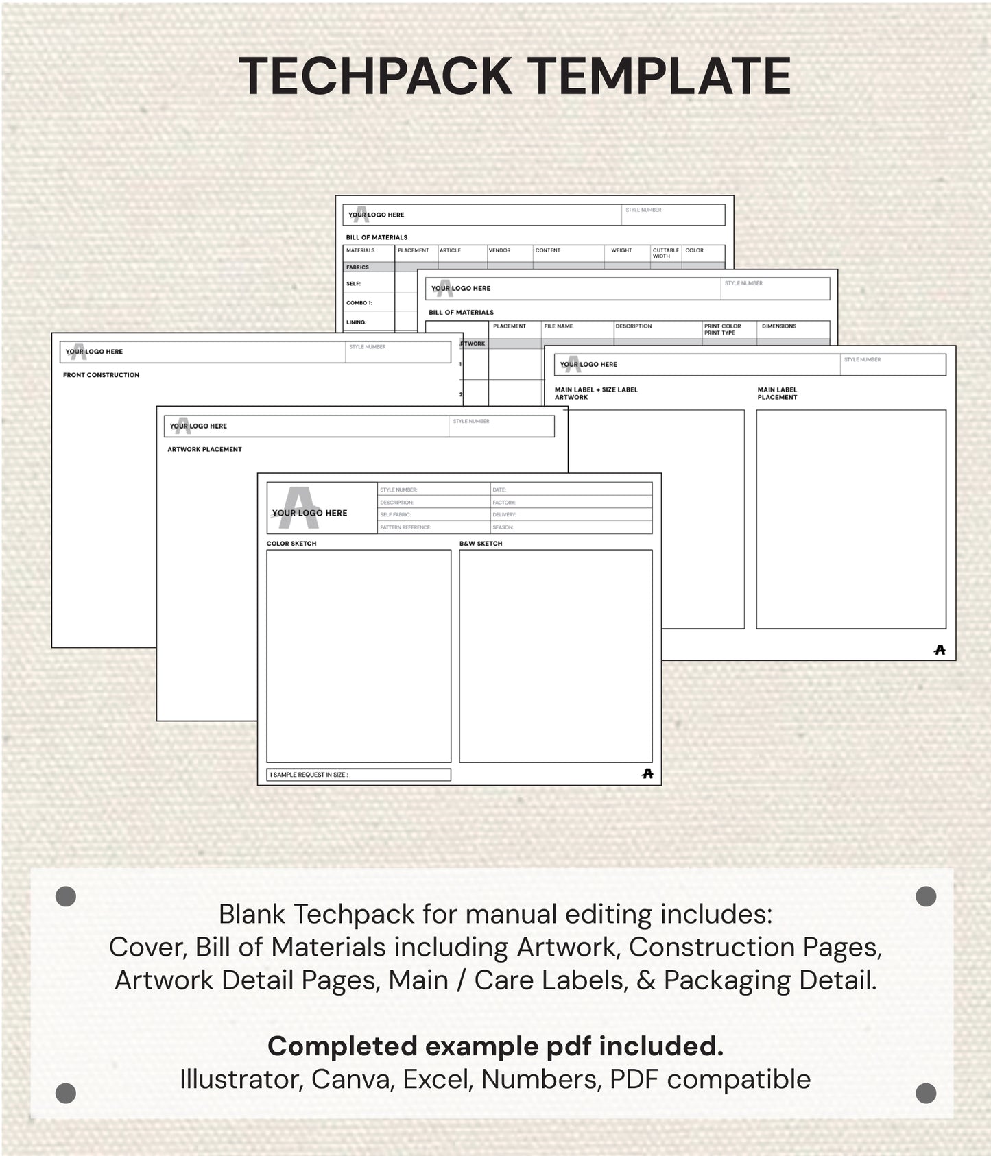 FOUNDATION TECHPACK TEMPLATE with Spec Sheet & Measuring Guide