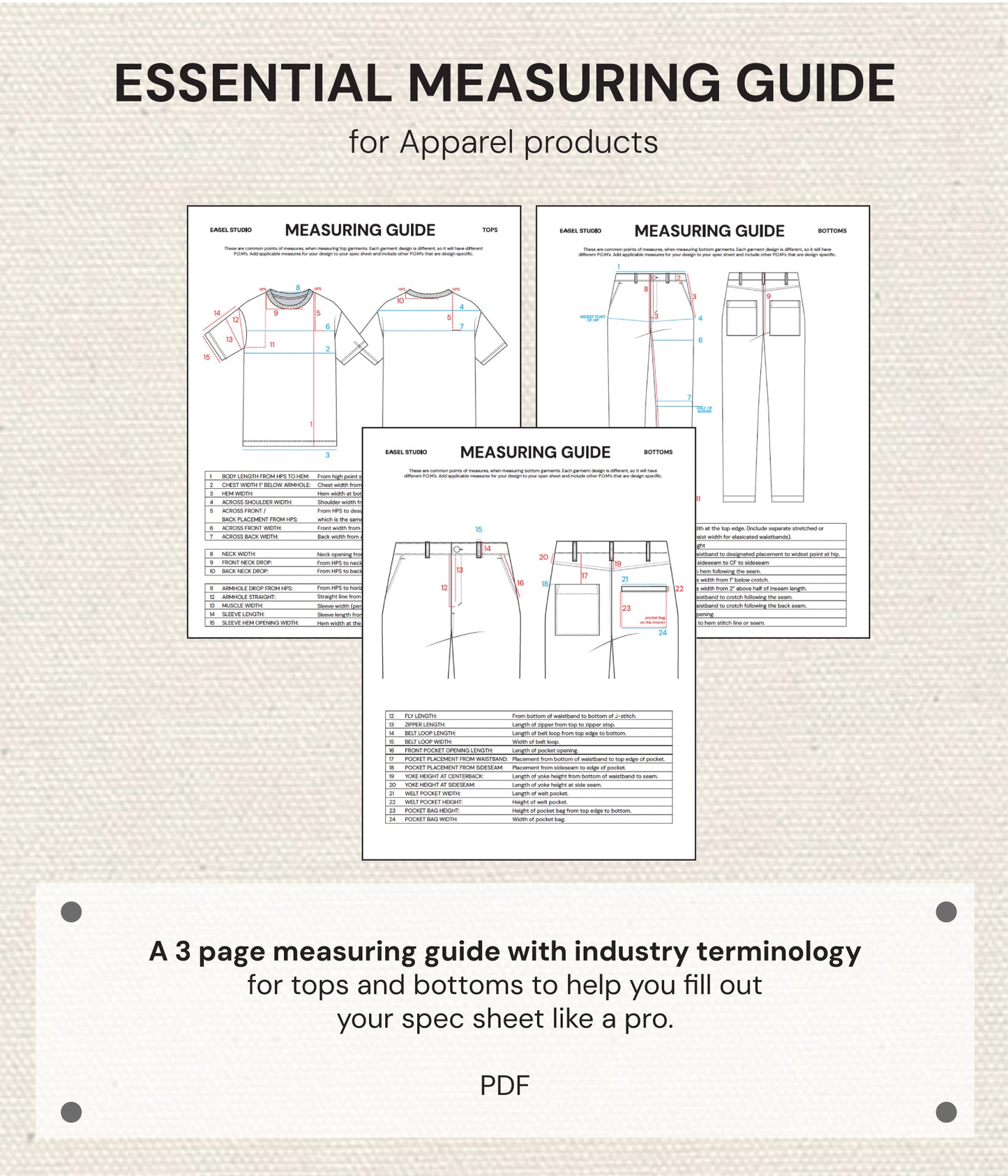 FOUNDATION TECHPACK TEMPLATE with Spec Sheet & Measuring Guide